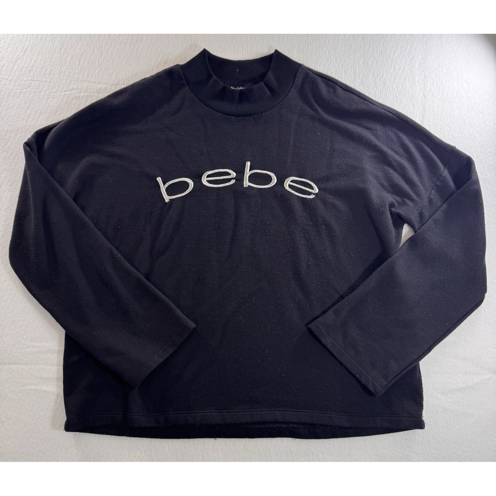 Bebe Sport Womens Sweatshirt Black Large Long Sleeve Embroidered Vintage Y2K